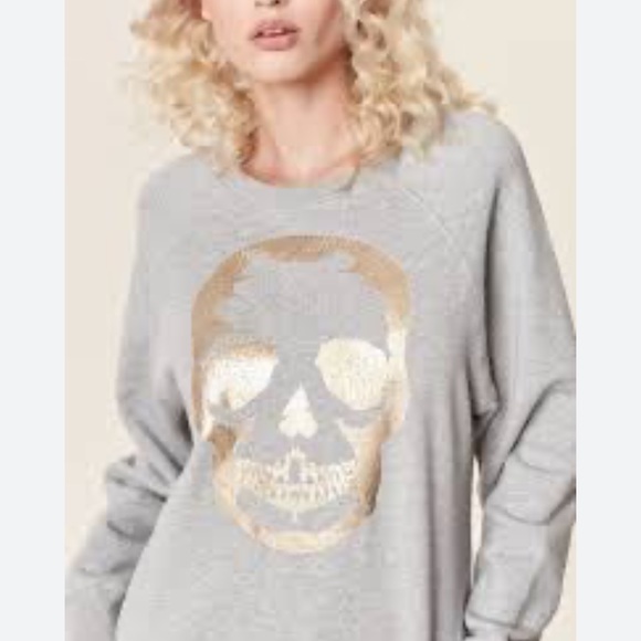 Zadig & Voltaire Gold Skull Grey Sweatshirt Oversized Cotton size S - Picture 2 of 11